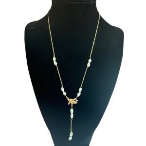 Vintage Estate OC 14K Gold Freshwater Pearl Angel Lariat Y Necklace